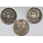 15 kopiejek = 1 złoty 1836-1840 - zestaw (3szt)