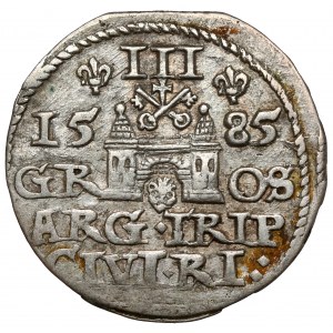 Stefan Batory, Trojak Riga 1585 - verzierter Kopfschmuck