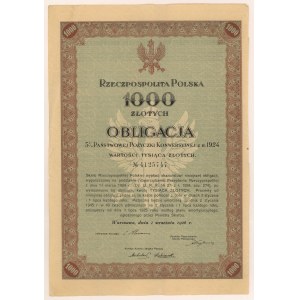 5% požár. Konverze 1924, dluhopis na 1 000 PLN