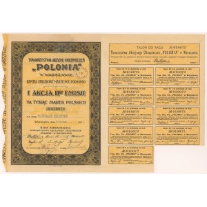 Tow. Akc. of Insurance POLONIA, Em.3, 1,000 mkp 1922