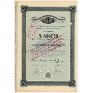 WARRANT Sp. Akc. of Commodity Stores, Em.1, 5x 10,000 mkp 1923