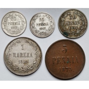 Fínsko/Rusko, 5 pencí - 1 značka 1875-1917 - sada (5ks)
