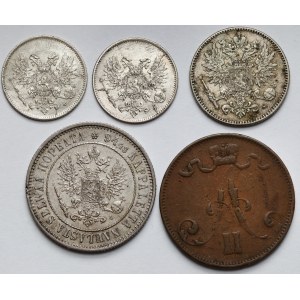 Finsko / Rusko, 5 pencí - 1 značka 1875-1917 - sada (5ks)