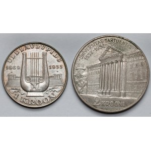 Estonia, 1 kroon 1933 i 2 krooni 1932 - zestaw (2szt)