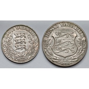 Estonia, 1 kroon 1933 i 2 krooni 1932 - zestaw (2szt)