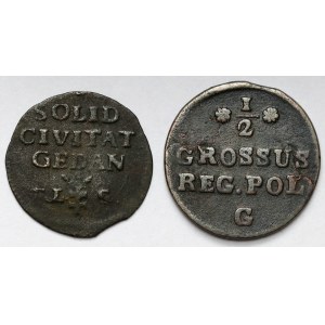 Poniatowski, Gdansk 1766 shell and 1768 half-penny - set (2pcs)