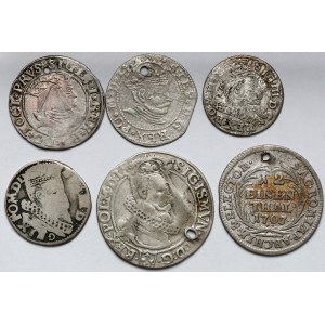 Polska, zestaw monet 1531-1703 - w większości dziurawe (6szt)