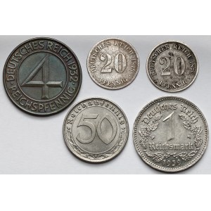 Deutschland, 4-50 Fenig und 1 Marke 1875-1939 - Satz (5 Stück)