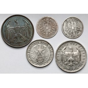 Germany, 4-50 fenig and 1 mark 1875-1939 - set (5pcs)