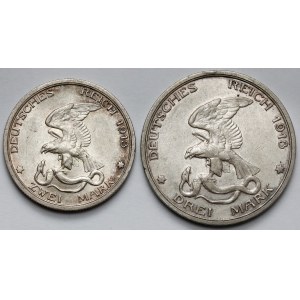 Německo, Prusko 2 a 3 marky 1913 - sada (2ks)