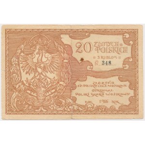 Polská vojenská pokladna, 20 zlotých = 3 rubly 1916