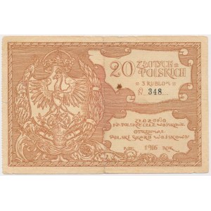 Polnischer Militärfiskus, 20 Zloty = 3 Rubel 1916