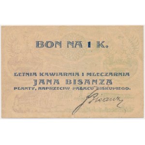 Krakov, J. BISANZA Letná kaviareň a mliekáreň, 1 koruna (1919)