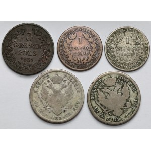 Partitions and Insurrection, 3 pennies - 2 zlotys 1821-1832 - set (5pcs)