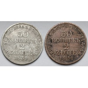 30 kopiejek = 2 złote 1839-1841 MW, Warszawa - zestaw (2szt)