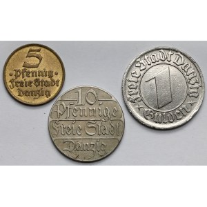 Danzig, 5-10 Fenig und 1 Gulden 1923-1932 - Satz (3 Stck.)