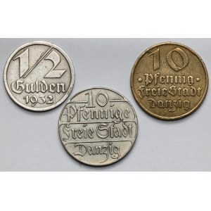 Danzig, 10 Fenig und 1/2 Gulden 1923-1932 - Satz (3Stück)