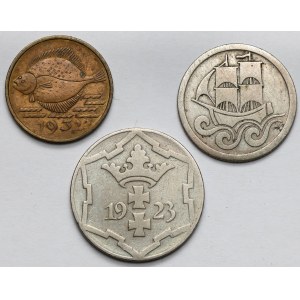 Danzig, 5-10 Fenig und 1/2 Gulden 1923-1932 - Satz (3Stück)