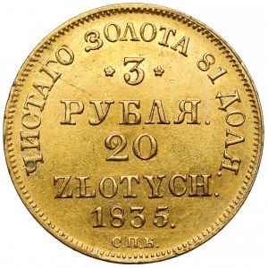 3 ruble = 20 zlotých 1835 ПД, Petrohrad