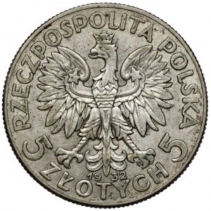 Głowa Kobiety 5 złotych 1932 ze znakiem, Warszawa - rzadkie