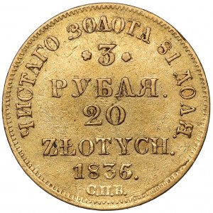 3 ruble = 20 zlotých 1836 ПД, Petrohrad - dátum punč 5/6
