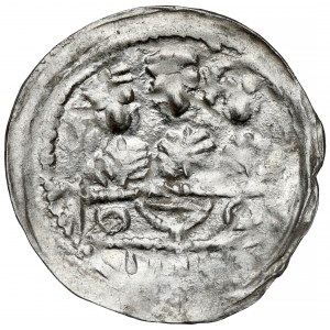 Boleslaw IV the Curly, Denarius - Three behind the table - crosses