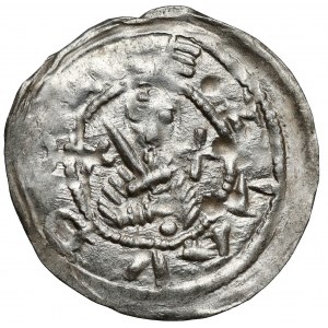 Boleslaw IV the Curly, Denarius - Three behind the table - crosses