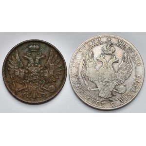 3/4 rubla = 5 złotych 1838 MW i 2 kopiejki 1859 BM, Warszawa - zestaw (2szt)