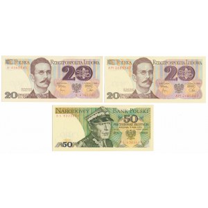 20 złotych 1982 - A i AM i 50 złotych 1975 - BS - zestaw (3szt)