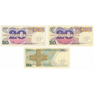 20 złotych 1982 - A i AM i 50 złotych 1975 - BS - zestaw (3szt)