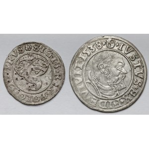 Zikmund I. Starý a pruská léna (2ks) - Shelrog 1529 a Grosz 1538