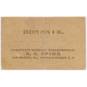 Krakow, A.S. SPIRA Kosher Meat Factory, 1 crown (1919)