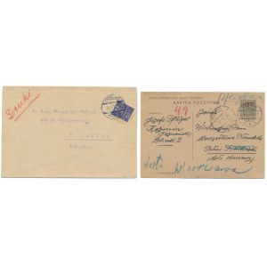 Briefumschlag adressiert an J. Piłsudski und Postkarte an Marszałkowa Piłsudska (2 St.)