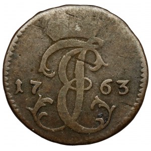 Courland, Ernest Jan Biron, Mitawa-Pfennig 1763 - Monogramm