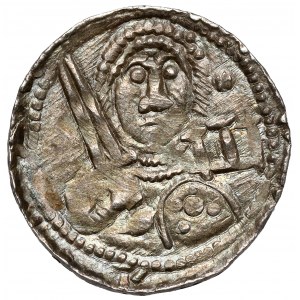 Ladislaus II the Exile, Denarius - Prince and Bishop - lying E