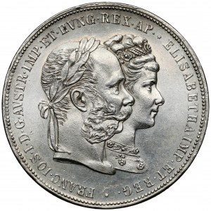 Austria, Franz Joseph I, 2 guilders 1879 - Silver Wedding