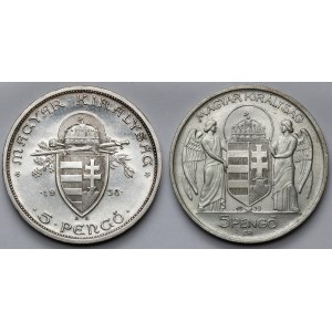 Węgry, 5 pengo 1938-1939 - zestaw (2szt)