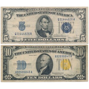 USA, 5 & 10 Dollars 1934 Silver Certificate (2pcs)