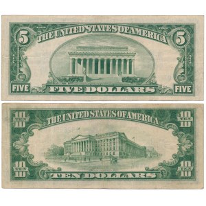 USA, 5 a 10 dolarů 1934 Stříbrný certifikát (2ks)