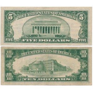 USA, 5 a 10 dolárov 1934 Strieborný certifikát (2ks)