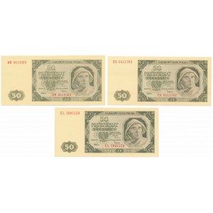 50 złotych 1948 - DM, EK i EL - zestaw (3szt)