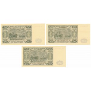 50 złotych 1948 - DM, EK i EL - zestaw (3szt)