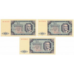 20 zlatých 1948 - HG, KD a KE - sada (3ks)