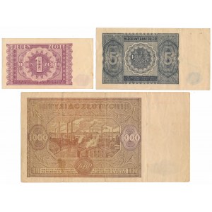Sada 1, 5 a 1 000 zlatých 1946 (3 ks)
