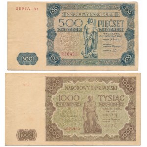 500 and 1,000 zloty 1947 (2pcs)