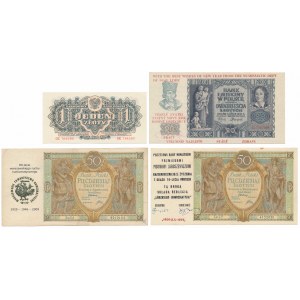 Sada bankovek tištěných v letech 1929-1940 a 1 zlotý 1944 (4ks)