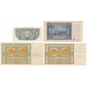 Zestaw banknotów z nadrukami 1929-1940 i 1 zł 1944 (4szt)