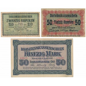 Poznań, 20 and 50 kopecks 1916 and Kaunas, 50 marks 1918 (3pc)