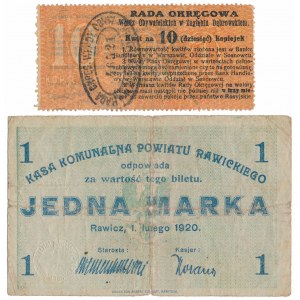Zagłębie Dąbrowskie, 10 kopecks 1914 and Rawicz, 1 mark 1920 (2pcs)