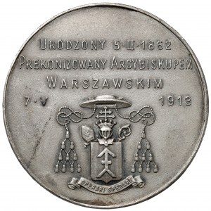 Medaila, arcibiskup Aleksander Kakowski - STRIEBORNÁ 1913